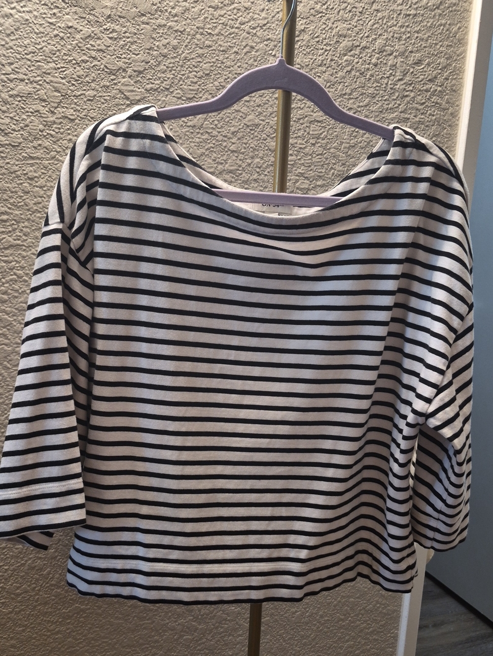 Women’s Black & White Striped Long Sleeve Boatneck Top